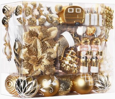 Набір прикрас для ялинки Shareconn 135 шт: міцні ялинкові кулі різних розмірів та кольорів (червоний, зелений, золотий)