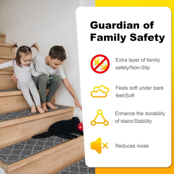 15 килимків на сходи 76x20 см, антиковзаючі, самоклеючі, для дітей, літніх людей та собак, сірий колір