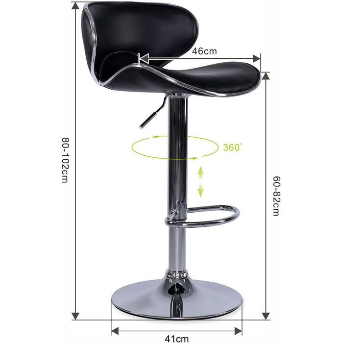 Dibea 2-Piece Swivel Bar Stools - Adjustable Height, 130kg Capacity, Black - Model 1 (Model 6)