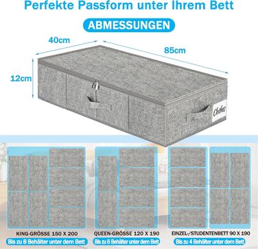 Коробки для зберігання під ліжко з кришкою, 12 см, 4 шт. Складані контейнери для одягу, ковдр та постільної білизни (Сірий)