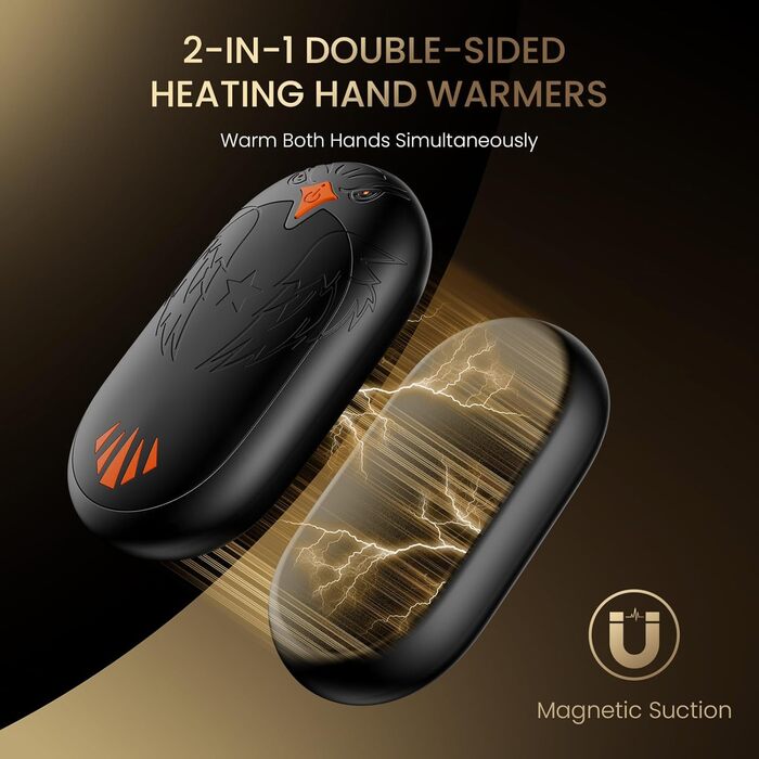 Електричні грілки для рук 2 шт. з підзарядкою USB, портативні кишенькові грілки 2-в-1 з 3 режимами нагріву, 24 години тепла, багаторазові, для активного відпочинку взимку, чорні, з магнітом