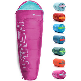 Дитячий спальний мішок Meteor Premium Kinder: літній, ультралегкий, для кемпінгу та відпочинку на природі. Кольори: темно-зелений/зелений, фуксія/м'ята.