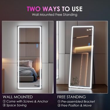 Дзеркало для тіла LVSOMT з підсвіткою, 120x40 см, настінне/на двері, LED, чорне