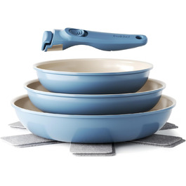 Redchef Ceramic Nonstick Pan Set - 6 Piece Induction Cookware Set (20, 24, 28 cm) - Blue