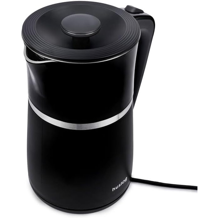 Електричний чайник з подвійними стінками 1.7L, 2200W, швидке кип'ятіння, тихий та безпечний, бездротовий з 360° підставкою, знімною кришкою, точним носиком, чорний