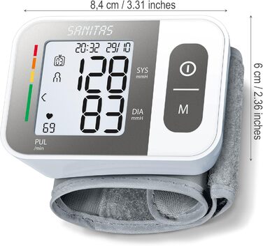 Тонометр Sanitas SBC 15 на зап'ястя, автоматичний вимірювач артеріального тиску та пульсу, функція попередження про можливі аритмії