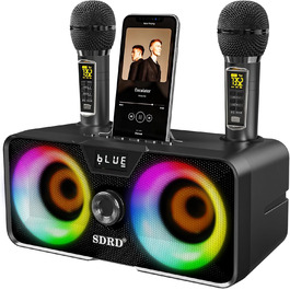 Портативна караоке-машина з Bluetooth, 20W, 2 бездротові мікрофони, PA-система для дому, вечірок, церкви, пікніка, на відкритому повітрі, чорний