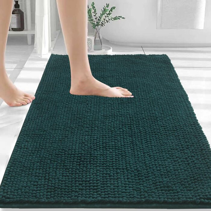 Набір килимків для ванної кімнати Chenille (зелений), 50x120 см (50x80 + 50x50), вологопоглинаючий та протиковзкий килимок з високим ворсом 1.5 см