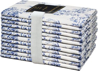 COTTON CRAFT Fabric Napkins, 12 Pieces, 100% Cotton, Reusable, French Toile Dinner, Everyday Use, Spring, Summer, Autumn, Christmas, Vacation, Party, Gift, Soft, Absorbent, 45.7 x