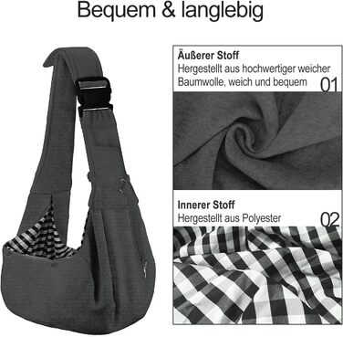 PetLoft Сумка-переноска для собак, реверсивна, регульована, Cross-Body Carrier для собак/котів/кроликів (темно-сірий)