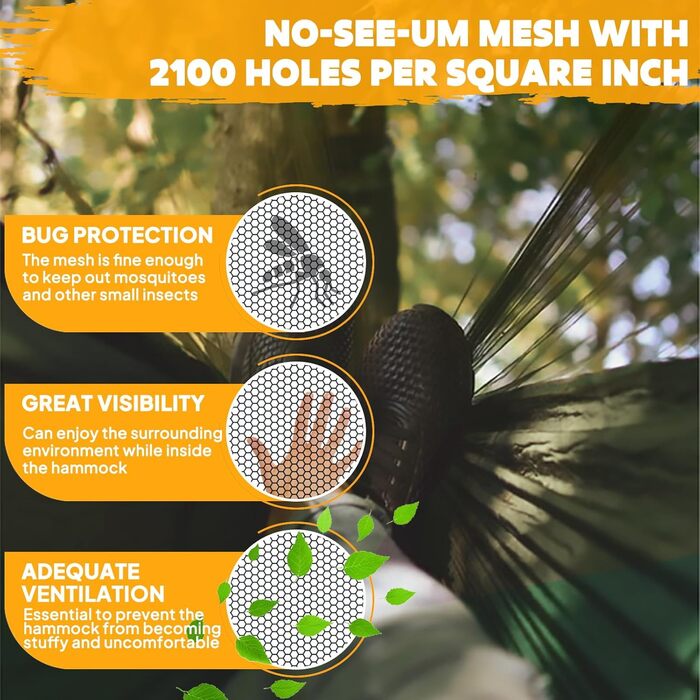 Гамак-москітна сітка NATUREFUN, 300 кг, 275x140 см, армійний зелений