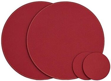 Nikalaz Placemats and Coasters made of Recycled Leather, Table Sets, 2 Piece Table Mats, Placemats 33 cm (Crocodile Embossing) (Christmas Red)
