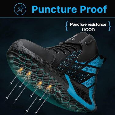 Зручні захисні черевики для чоловіків та жінок. Легкі робочі черевики з металевим носком. Дихаючі, антиковзкі, спортивного стилю. Розміри 37-46 EU. Кольори: зелений (41 EU), синій.