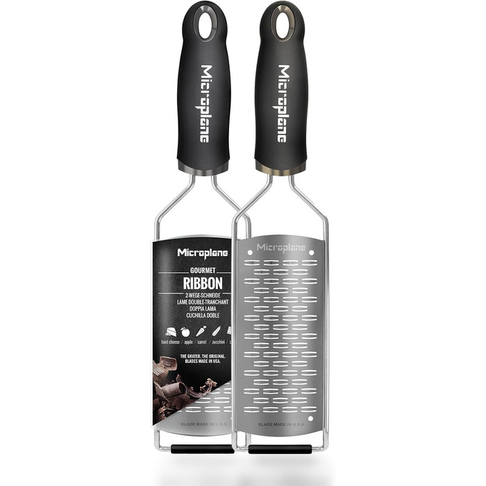 Терка кухонна Microplane Gourmet з нержавіючої сталі, чорна, для сиру, яблук, моркви, цукіні та шоколаду