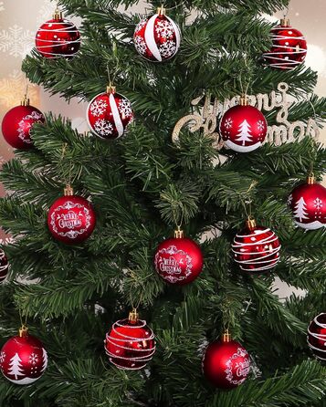 Кульки для ялинки з пластику червоно-білі, 16 шт. - прикраси для ялинки, різдвяний декор