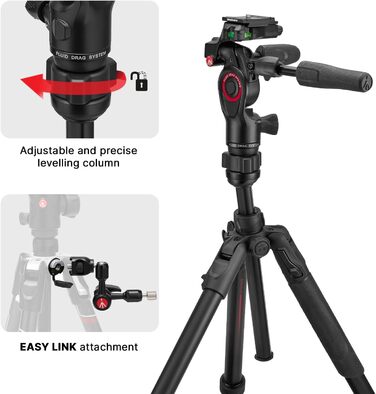 Штатив Manfrotto Befree Advanced 3-Way з тріножкою та рідинною головкою, алюміній, для камер та відеокамер до 6 кг, ультракомпактний, аксесуари для фото та відео