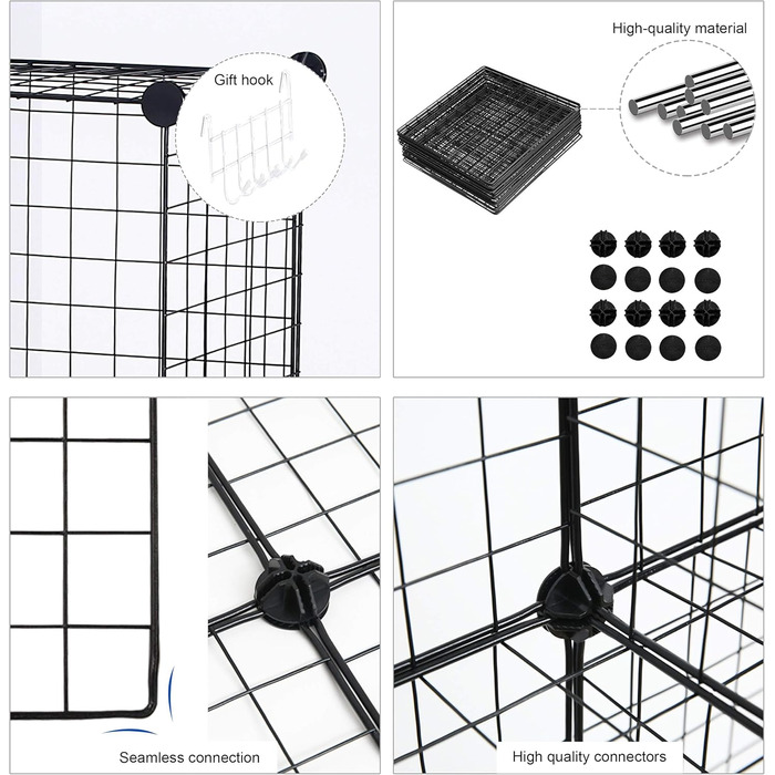 C&AHOME Wire Cube Storage, 6 - Metal Cube Organizer with C-Grids, Modular Shelf Units, Storage Shelf Racks, Closet Organizer, 93.5 in L x 31.8 in W x 93.5 in H, (8 Cubes, Black)