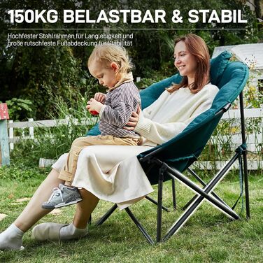 Крісло-місяць EVER ADVANCED Luxus XXL для кемпінгу, складне, до 150 кг, зелене. З подушкою, для саду, балкону, приміщення.