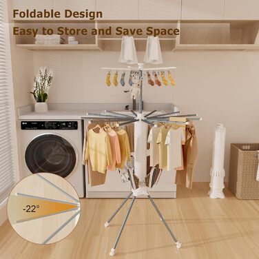 Сушарка для білизни Turm Octopus з 6 крил, 2 бічні крила, 3 яруси, сіра