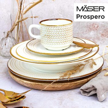 MÄSER Serie Prospero: 8-Piece Premium Tafelservice для 4 осіб (Gastronomie-Qualität), Білий, Durable Porzellan