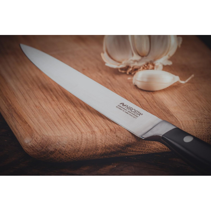 Ніроста Trinity – професійний ніж із нержавіючої сталі 34 см для овочів та фруктів, ручне заточування, важка ручка з захистом пальців