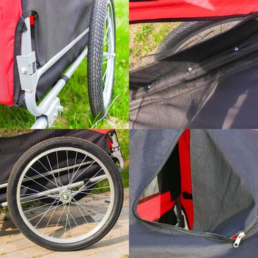 Причіп для собак Wiltec 220x700x78 см з безпечною муфтою, причіп для вантажів з москітною сіткою та захистом від дощу, чорний/червоний