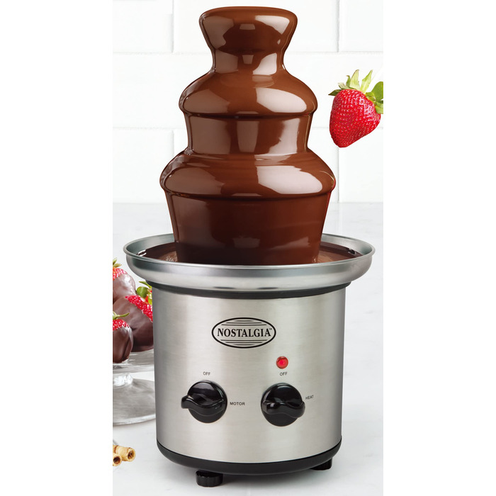 Шоколадний фонтан Nostalgia 3-Tier для вечірок – розтоплює сир, кесо, цукерки та лікер. Ідеально для занурення фруктів, овочів та десертів. Об'єм 710 мл, нержавіюча сталь