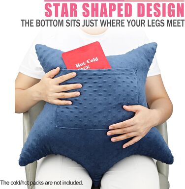 BNRendles Star-Shaped Hysterectomy Pillow for Abdominal Surgery with 2 Pockets, Hysterectomy Pillow, a Must-Have for Recovery, Post-Operation Gift, Abdominal Support Pillow, Minky Dot Denim Blue