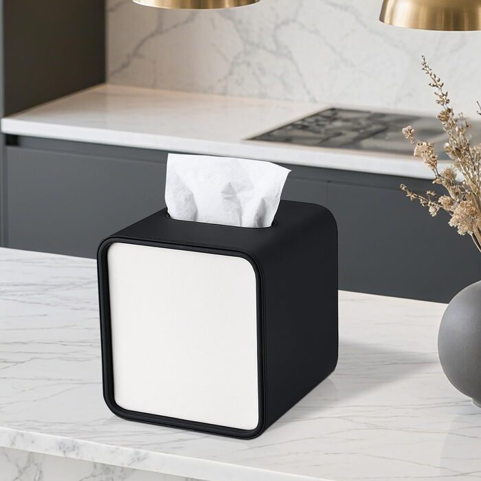 Скріпка для серветок GORESE, шкіряна, квадратна, чорна (15x15x15.8 см)