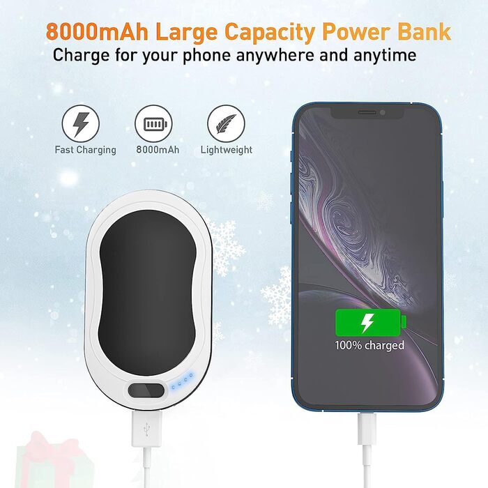 Електричний грілка для рук, 8000mAh, багаторазовий, USB, Powerbank, портативний, для дітей, жінок, чоловіків, найкращий подарунок на зимові свята