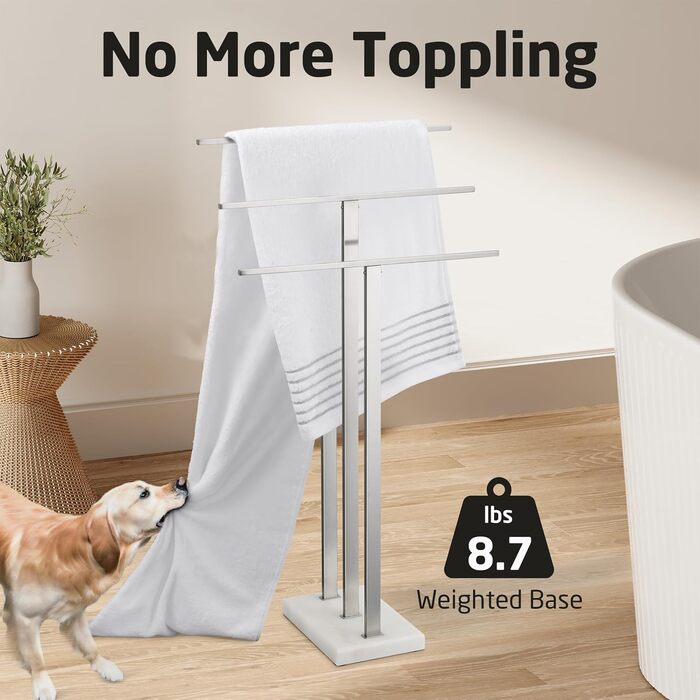 Підставка для рушників KES, вільна стоянка, 3 стійки, нержавіюча сталь SUS304, з мармуровою основою, BTH217S3-2