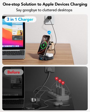 Магнітна складана бездротова зарядка 3-в-1 для Apple iPhone, iWatch, AirPods (Чорний)
