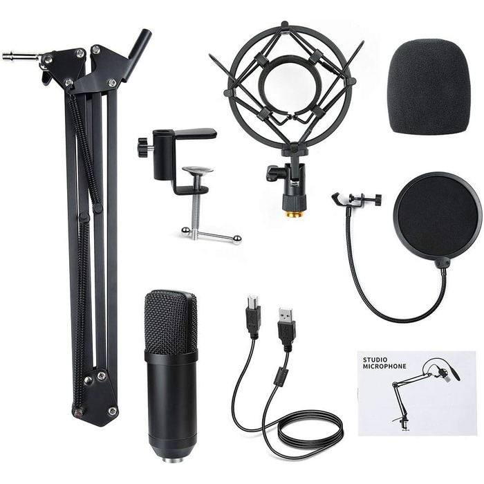 Мікрофон конденсаторний Diealles Shine для запису, подкастів та стрімінгу. Комплект з кріпленням, штативом та поп-фільтром. 192KHz/24 Bit