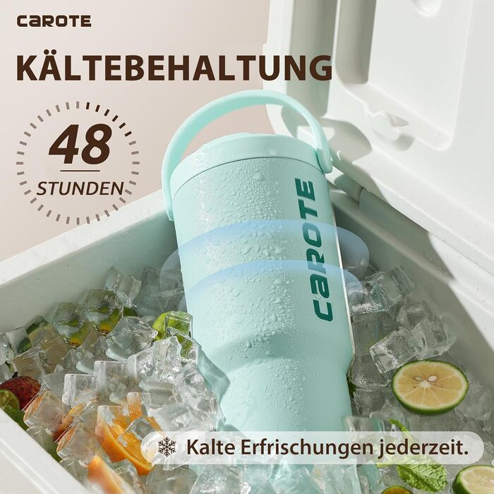 CAROTE Stainless Steel Water Bottle with Straw, 960ml, Vacuum Thermos Bottle with Flexible Cap, Leak-Proof, BPA-Free, Double-Walled Insulated Bottle for Hot and Cold Drinks (Green)