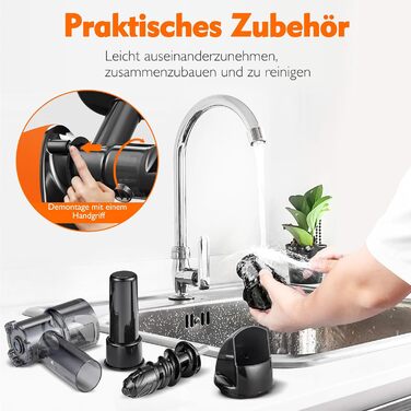AMZCHEF Juicer for Vegetables and Fruits - Test Winner - Slow Juicer with Reverse-Masticating Function - Gentle Crushing Without Filtering - Electric Juice Press with Brush and 2 Cups - Orange
