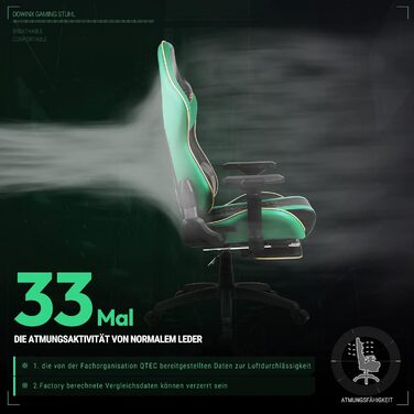 Ігровий крісло Dowinx з підлокітниками 4D та підніжкою - ергономічний геймерський стілець, 150 кг (зелений)