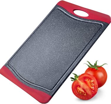 Дерев'яний обрізний дошка Westmark з жолобком для соку, антиковзаюча, з гранітною текстурою, 44,5 x 30 см, пластик, антрацит/червоний