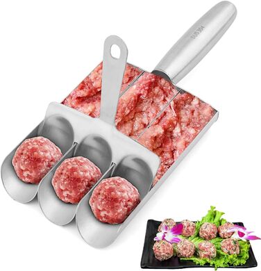 Форма для фрикадельок з нержавіючої сталі Quixotic, 3-в-1, ручна для м'яса, риби та креветок