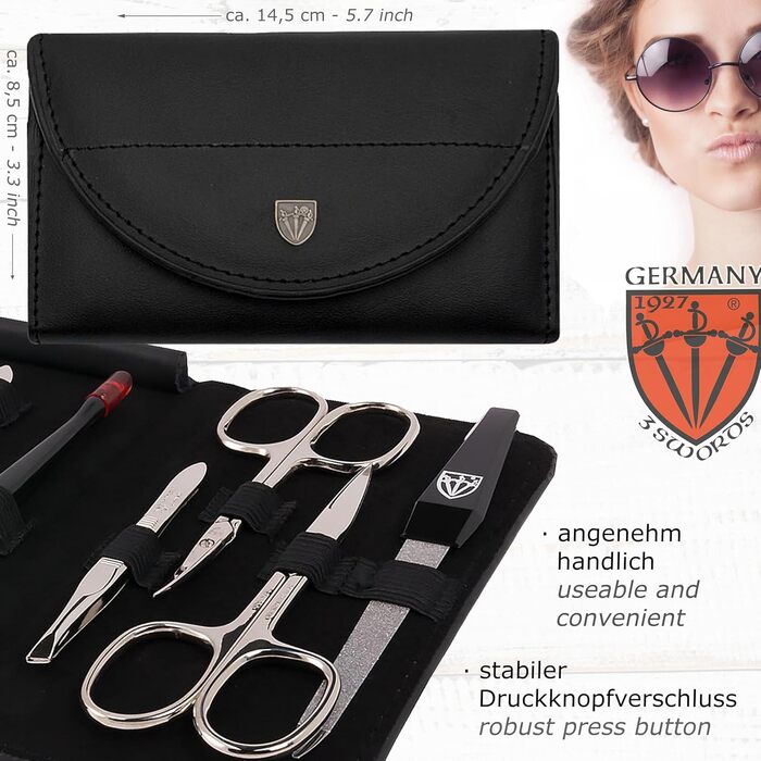 Набір для манікюру DREI SCHWERTER 'Romagna' 7 предметів | Німецька якість, вишуканий дизайн Straussoptik | У футлярі з екошкіри (бордовий)