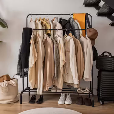 Металевий вішак для одягу Newlux Hangy Duo 30, до 24 кг, з полицею для взуття, чорний, 50x40x160 см, стійкий, легка збірка, захист підлоги