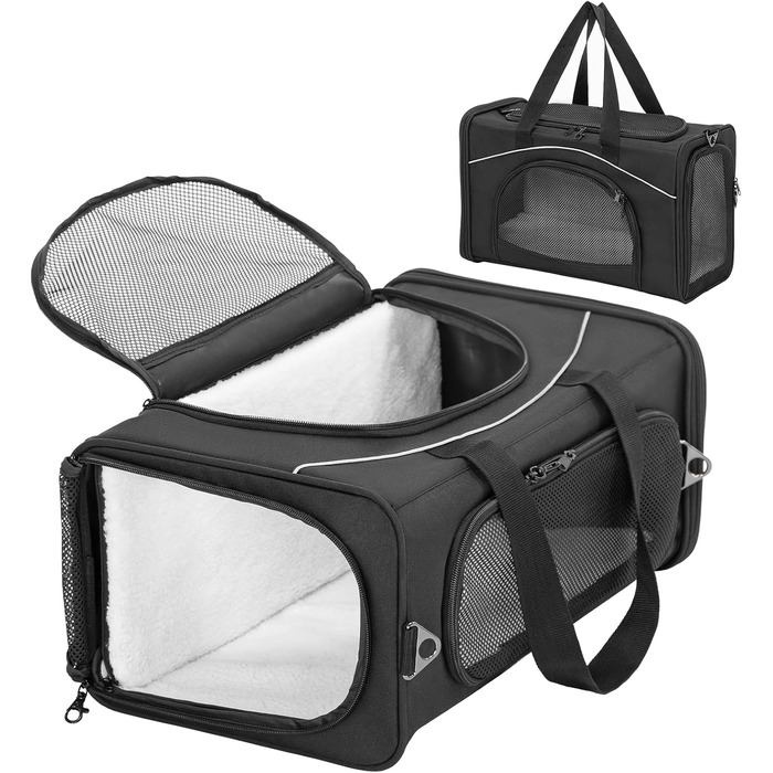 Транспортна сумка для кота та собаки Petsfit | Авіапереліт, авто та поїзд | Чорний, середній