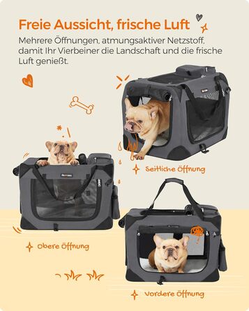 Клітка для собак Feandrea, переноска для собак, середнього розміру, сіра, 60 x 42 x 42 см