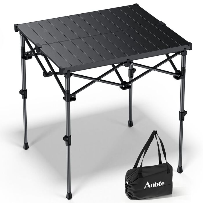 Складний алюмінієвий стіл для кемпінгу Anbte 67x58 см, регульована висота (44/70 см), вантажопідйомність до 150 кг, з сумкою для зберігання