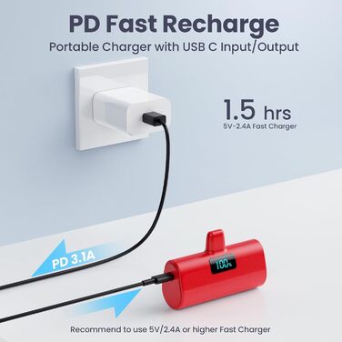 Портативний зарядний акумулятор Mini Powerbank 5200mAh з LCD-дисплеєм для iPhone та інших пристроїв (червоний)