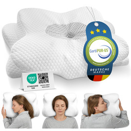 Ортопедична подушка для шиї при болях у шиї з високоякісної піни з пам'яті - Ергономічна подушка для шиї - Подушка для тих, хто спить на боці, на спині та на животі - пральний чохол при 40°C 61 x 40 x12 Світло-сірий