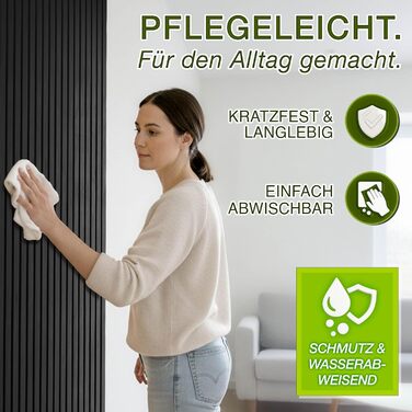 Акустичні панелі TRESKO з дерева 120×60×2,1 см (4 шт), 3D стінові ламелі для шумоізоляції, колір дуб чорний, з набором 8 гачків та монтажним комплектом