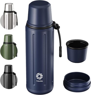 Термос Healter з чашкою 1л (72 години холод & 24 години гаряче) - термофляга для кави, чаю, термокружка з знімним дном та фільтром. Підходить для подорожей, офісу та школи (Зелений, Темно-синій)