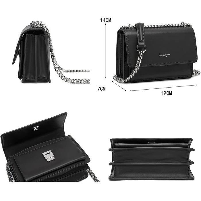 Сумка жіноча David Jones через плече, чорна: мініатюрна кросбоді, клатч зі штучної шкіри, елегантна вечірня та повсякденна