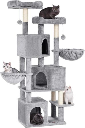 Драбина для котів Feandrea з 3 будиночками, 164 см, сірий колір (164H x 55W x 40D см)