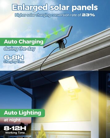LOTMOS 2 Pack Solar Lights for Outdoor with Motion Sensor, 342 LED Outdoor Light Solar IP65 Waterproof Solar Spotlight 3 Modes with Remote Control, Solar Lamp Outdoor for Garden Garage Exterior (Warm White, 4 Pack)